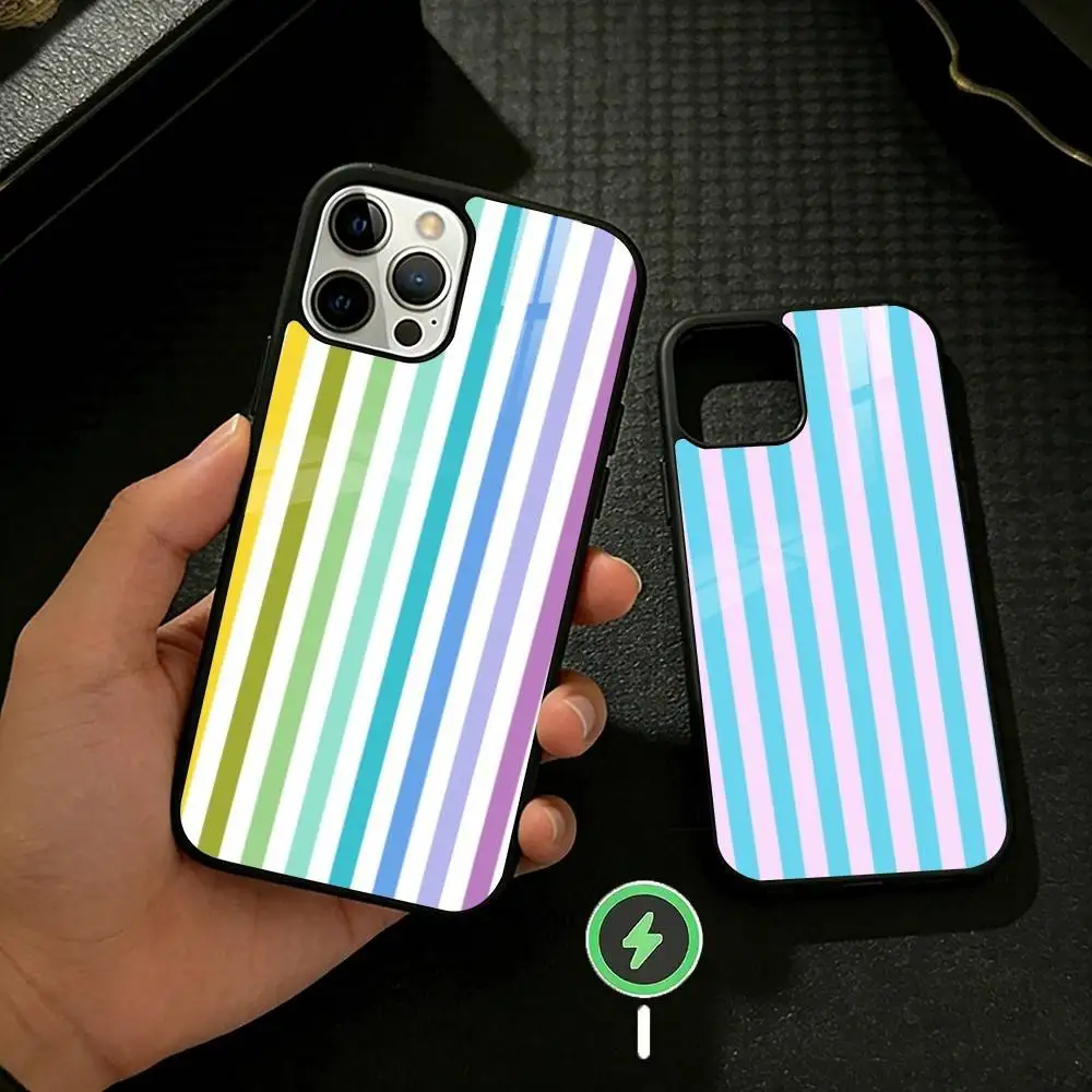 

Beautiful-colorful stripes Phone Case For iPhone 17 16 15 14 13 12 Pro Max Plus for Mirror Wireless Magnetic Cover