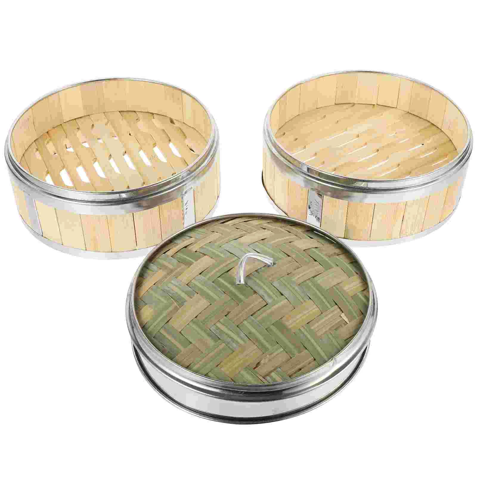 

18pcs Bamboo Steamer Basket Stainless Steel 18 Steamers 1 Lid Green Yellow Random Color Heat Resistant Multi Function Dumpling