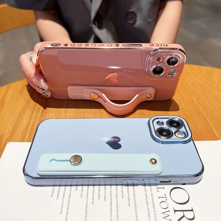 Custodia per telefono galvanica con supporto per cinturino per Iphone 16 15 14 13 12 11 Pro Max Plus 16Pro Xs Custodia morbida per telefono in tinta unita