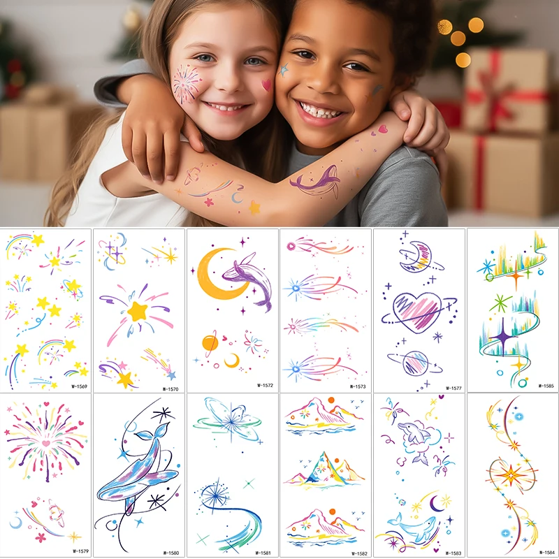 الملونة المؤقتة الوشم ملصق جميل ستار القلب قوس قزح الحيوان مقاوم للماء الوشم ملصق للجسم الفن ملصقات الوشم وهمية #2
