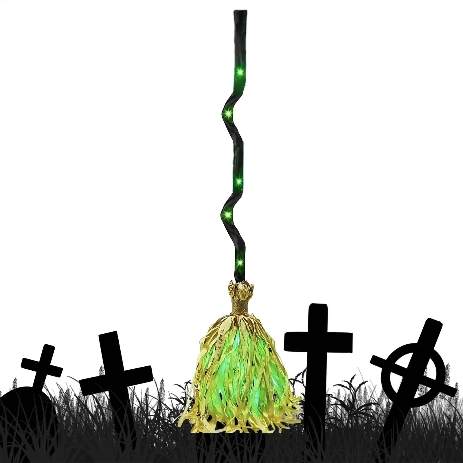 Glowing Halloween Party Witch Broom With Spooky Sound Effects Automatic Jumping Dancing Witch Broom Halloween Decorations
