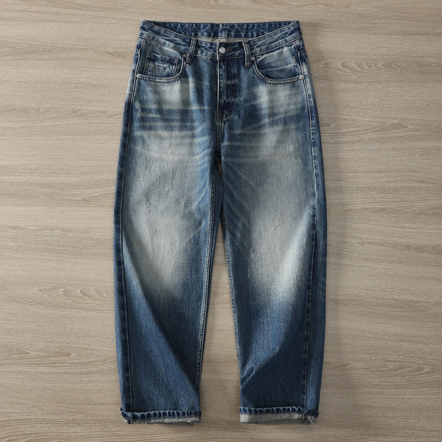 

Свободные прямые джинсы с усами американского стираного кота, новинка 2025 года, персонализированные белые мужские повседневные брюки, впитывающие руки