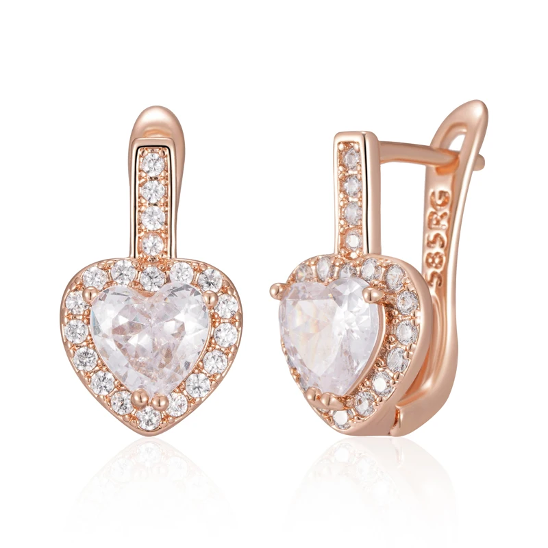 Kinel Hot Luxury Heart Drop Earrings for Women Natural Zircon With 585 Rose Gold Color Modern Party Wedding Daily Fine Jewelry