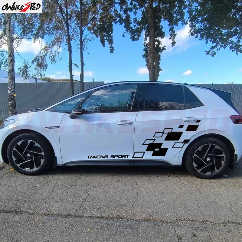 

1set Racing Lattices Sport Car Vinyl Decal Body Door Side Stripe Skirt Stickers For Volkswagen ID.3 pro S Car Tuning Accessories