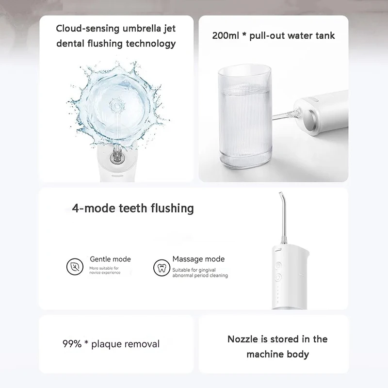 Original Xiaomi Mijia Electric Oral Irrigator F400 Portable Water Flosser 200ML 4-Mode Tooth Pick Whitening Cleaner Waterpulse