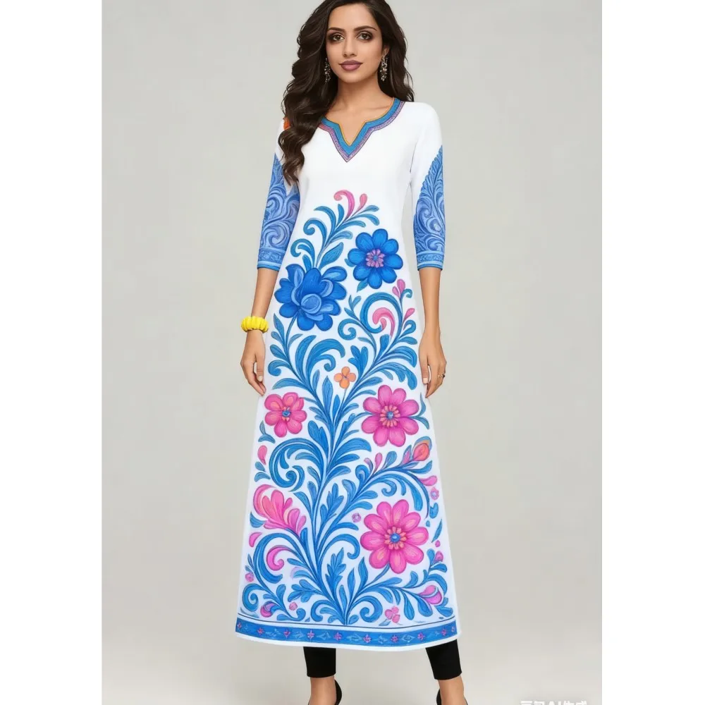 Estilo nacional Kurt moda mujer cómodo manga larga recto Casual étnico patrón de pavo real nuevo vestido señoras Abaya musulmán