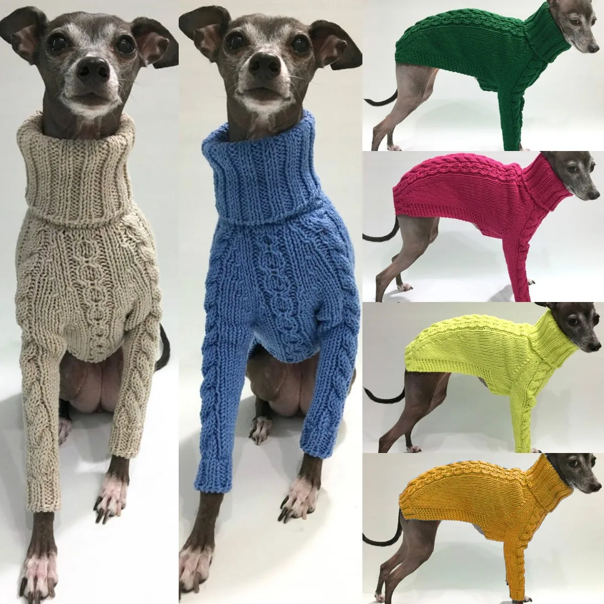 Winter Dog Sweater Italian Greyhound  Whippet Turtleneck  Twist  Warm Dog Coat Dog Clothing Dog\'s Knitted Sweater