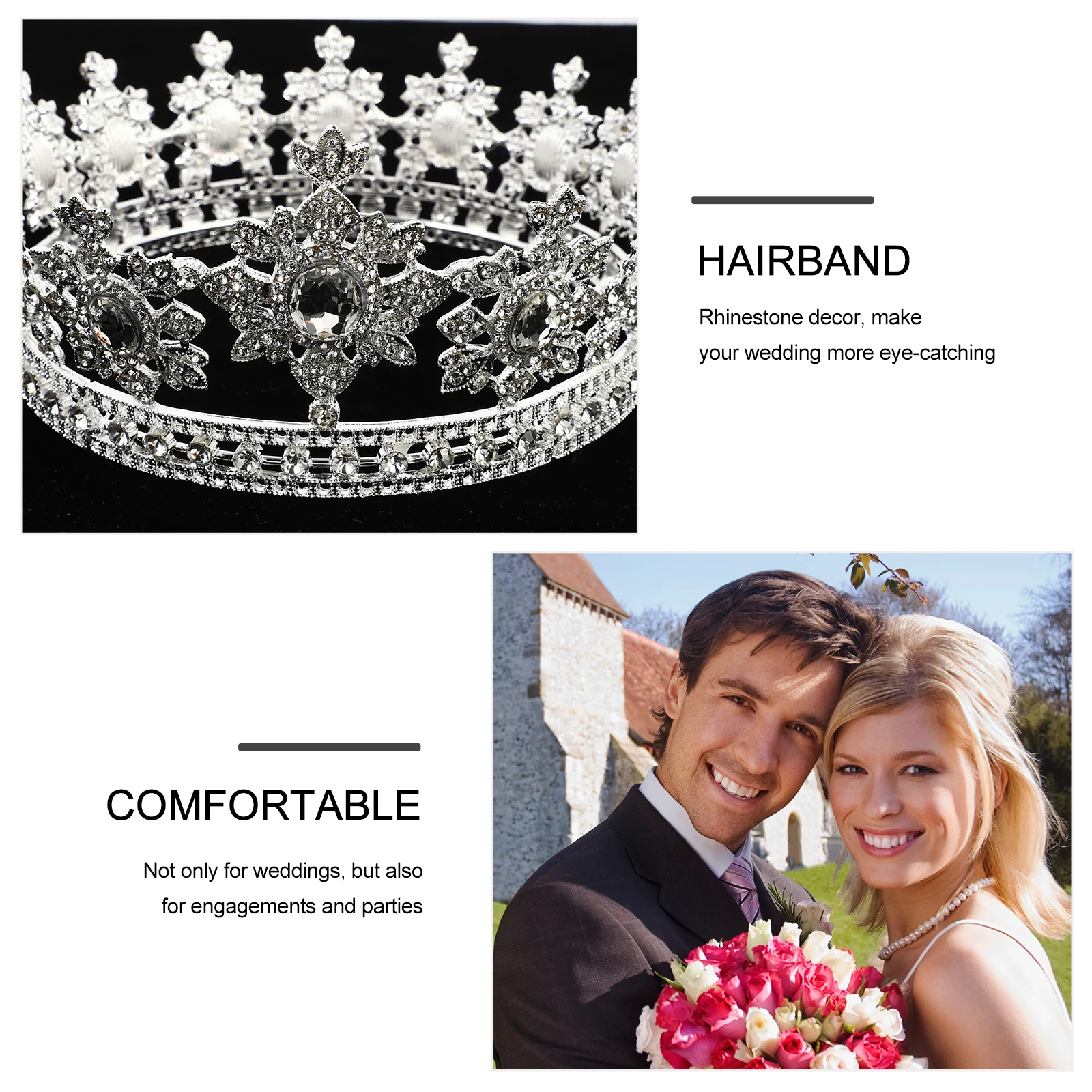 

Bridal Crown Wedding Headdress Women Headgear Rhinestone Decor Lightweight Durable Party Engagement Accessories Tiara Hair Tool