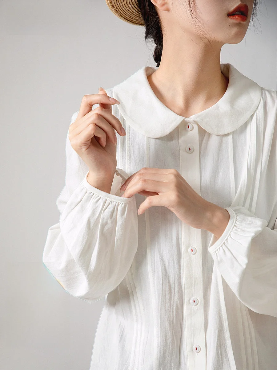

Original Japanese Sle Doll Collar Long Sve Pure Cotton White irt Women's Top Versatile Spring Autumn Breathable Comfor...