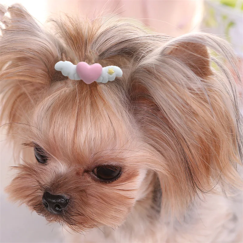 Pet Small Dog Cat Hair Clips Heart Wings Shape Hairpins Lovely Puppy Bows Barrette Pet Supplies Grooming Hair Accessories