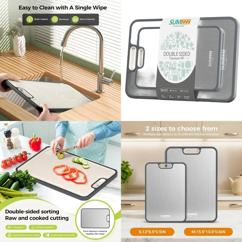 

Набор двухсторонних разделочных досок из титана/ПП, пищевой класс, легко чистится, 15,5x10,5 и 12x8,5