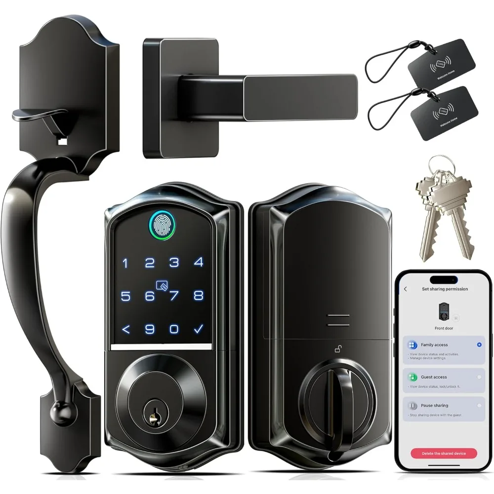 Okucia do drzwi i zamki/Zestaw inteligentnego zamka do drzwi wejściowych z czytnikiem linii papilarnych, sterowanie przez aplikację, zamka zatrzaskowego bezkluczykowego z dostępem, inteligentny zamek zatrzaskowy