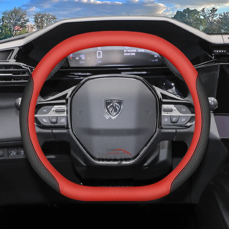 Leather Car Steering Wheel Cover for New Peugeot E-4008 E-5008 E-2008 E-Rifter 308 208 GT Interior Car Accessories