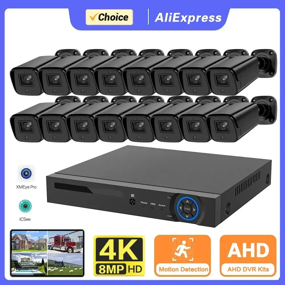 

16CH CCTV Face Playback 8MP H.265 Outdoor Surveillance Kit 8.0MP IR Security Camera Video Surveillance System 4K 16ch DVR Kits