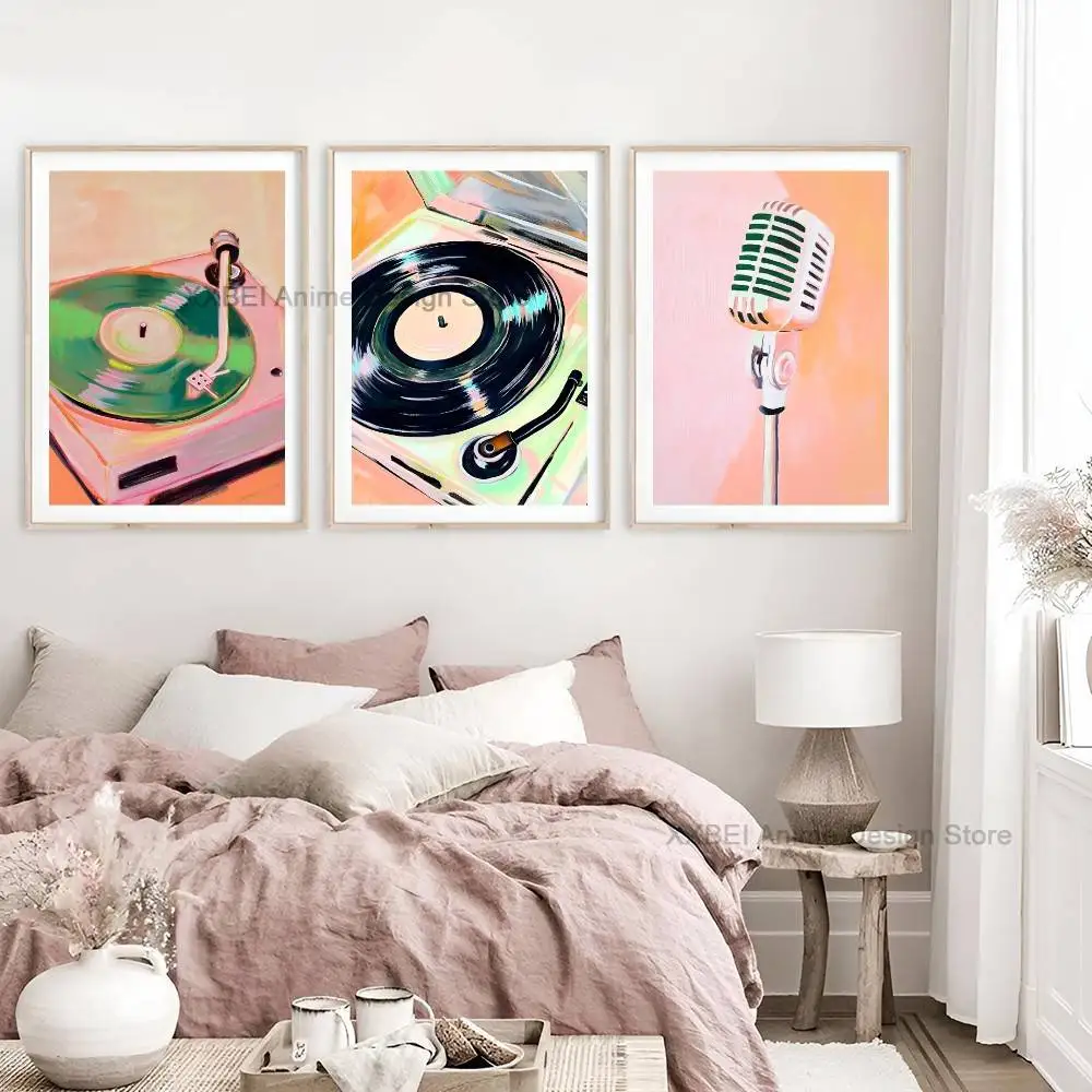 Vintage Audio Paper Poster Hand Painted Turntable Classic Radio Musical Gear Wall Prints for Teen Aesthetic Room Decor Gift