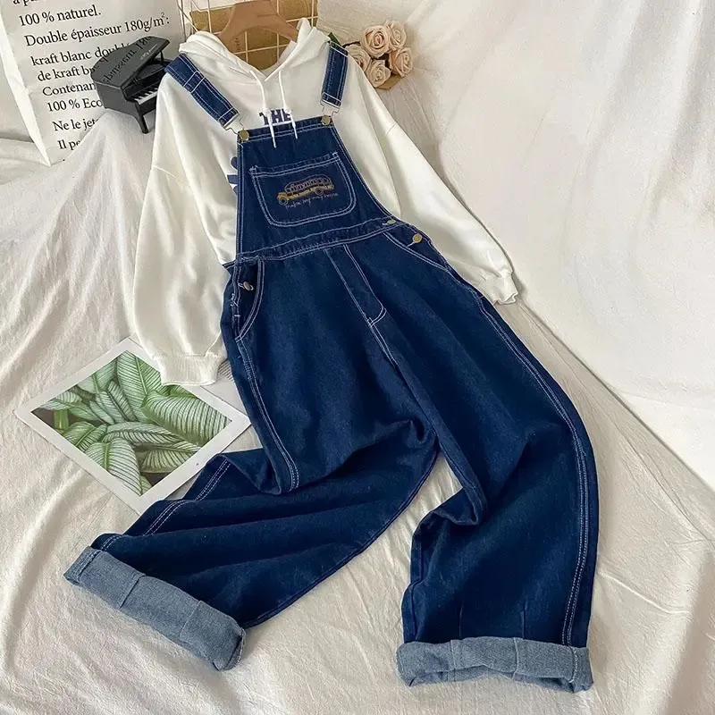 Jumpsuit Women\'s Jeans Rompers 2023 New Retro Bib Pants Loose Denim Overalls Female Casual Fashion Large Size Wide-leg Overalls