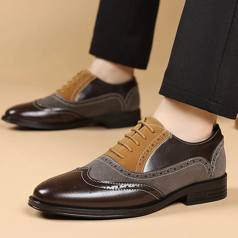 Men Dress Shoes Formal Oxfords Classic Business Office Wedding Shoes Wear Elegant Casual Leather Zapatos Brock Carving Men Shoes