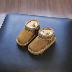 Botas de nieve de invierno para niños, zapatos acolchados de algodón de gamuza cálida, zapatos de moda para niños y niñas