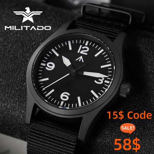 Militado nuevo reloj de pulsera de cuarzo negro ML05 PVD movimiento VH31 espejo de zafiro BGW9 316L caja impermeable 38Mm reloj Vintage