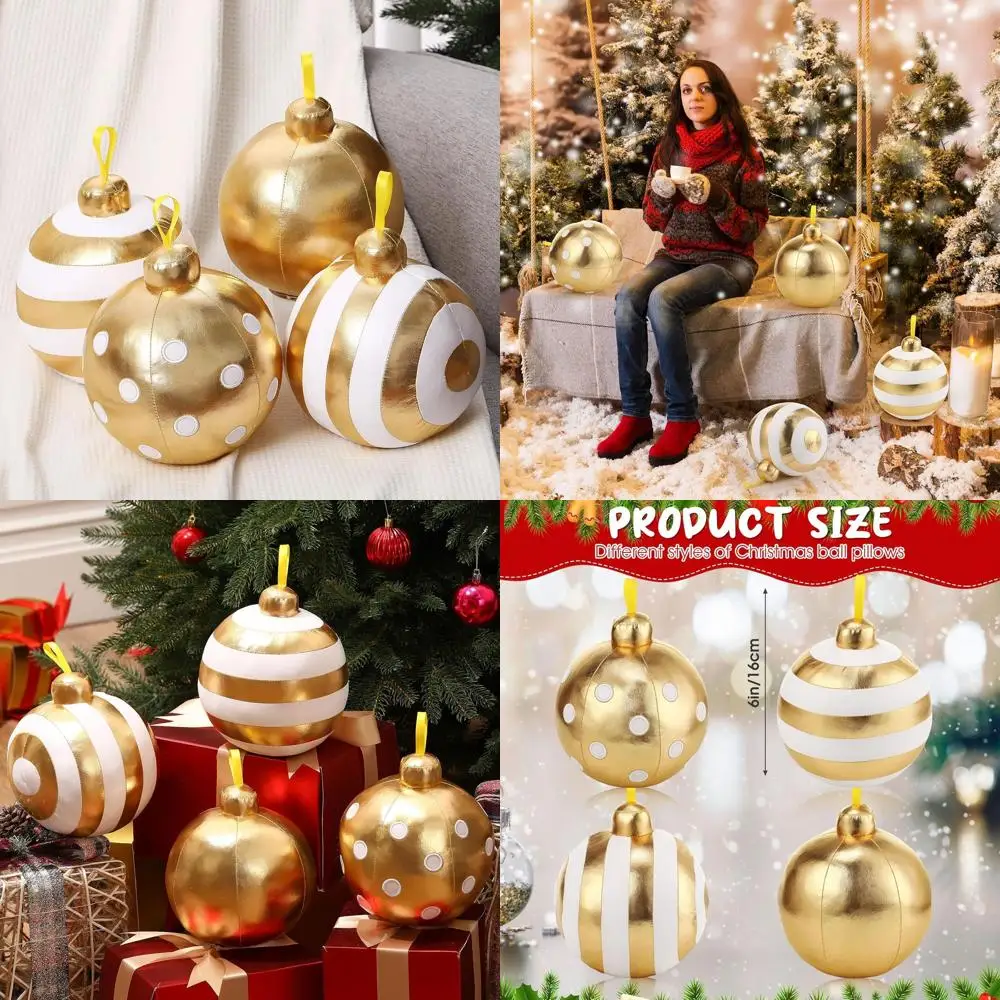

Gold Christmas Bell Pillows, 6 Round Decorative Cushions for Festive Season, Classic Bell-Shaped Accents for Home & Holiday Cele