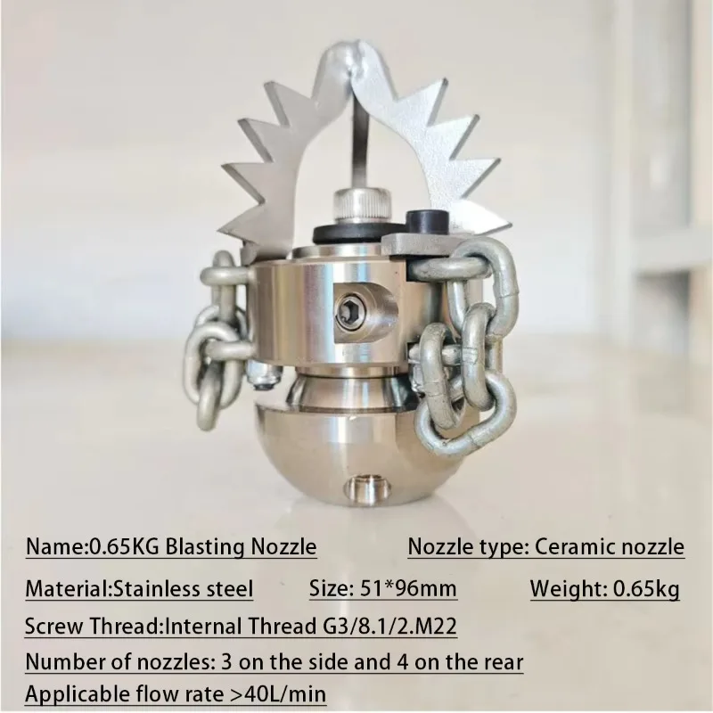 Factory Direct 2026 High Pressure Sewer Pipeline Dredging Nozzle With Chain Cutter For Grease Sludge Tree Roots Removal G3/8 G1/
