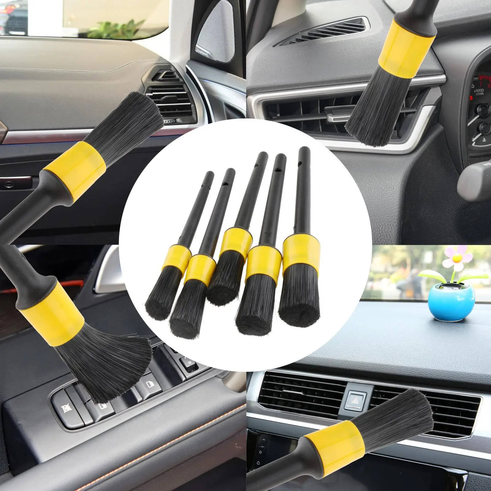 5 Pieces Car Detailing Brush Set Use Soft Bristles Cleaning Brushes Fit for Cleaning Interior Engine Washing Grille