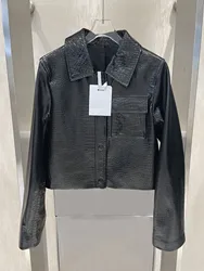 Veste en cuir à revers pour femmes, chemise, vêtements, mode, automne, hiver, nouveau, 2023, 1002