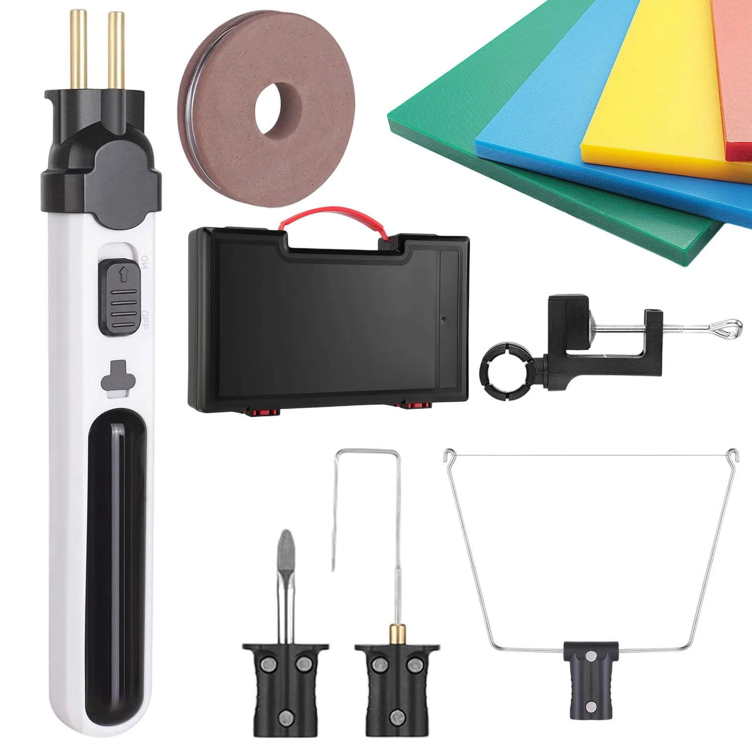 Moule de découpe en plastique mousse, adapté aux projets de bricolage, livré avec 3 têtes de découpe différentes et 2 têtes de soudage spéciales. Outil de découpe pour mousse plastique, peut être utilisé pour la sculpture, l'artisanat et la découpe de la mousse plastique.