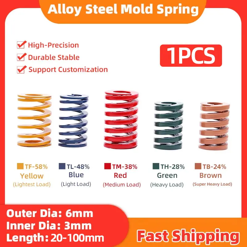 1PCS Mould Die Spring Compression Spring Loading Mold Spring OD=12mm ID=6mm Length=20-100mm Yellow/Blue/Red/Green/Brown