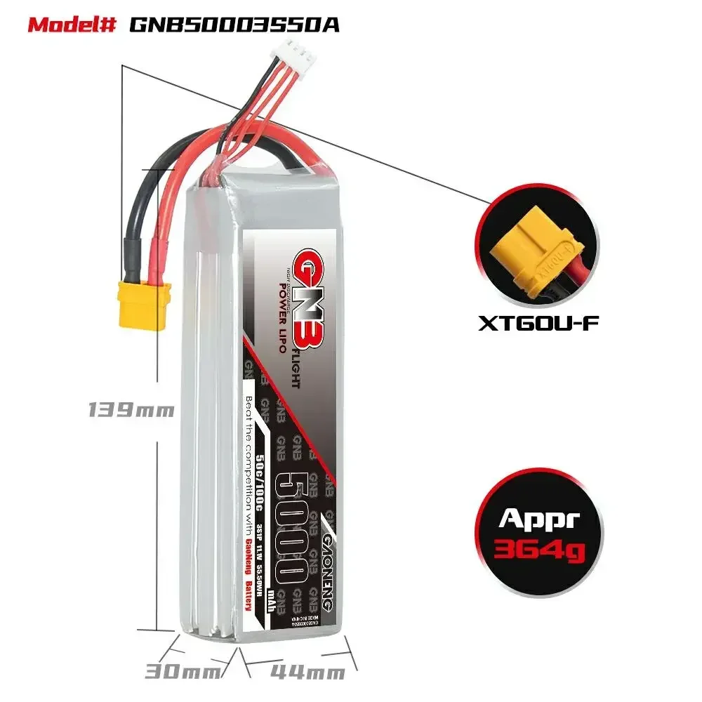 GNB 5000mAh 50C 3S-11.1V 4S-14.8V 6S-22.2V Lipo Battery With XT60/XT90 Plug For FPV Drone RC Helicopter Car Boat UAV Parts