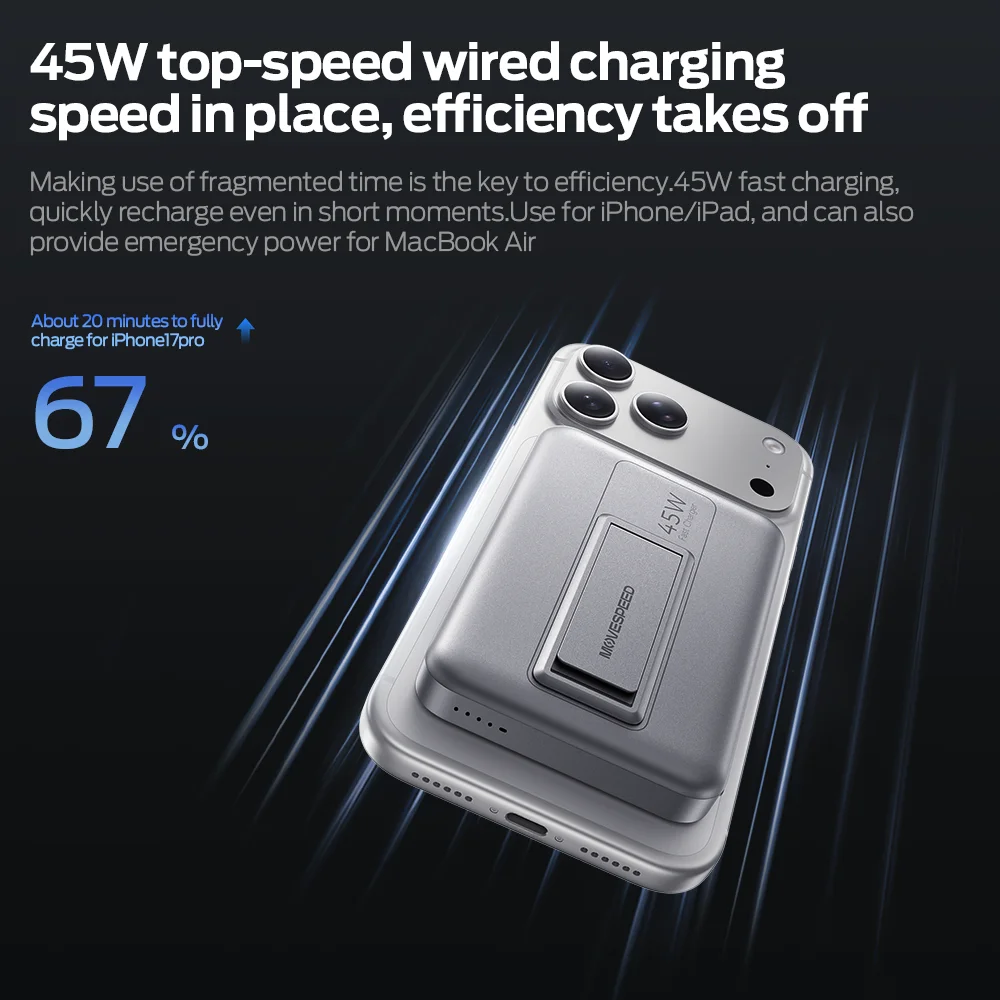 Immagine 3: 【CCC】MOVESPEED JP387Pro Power Bank Magnetico Wireless da 25W, 10000mAh, Ricarica Rapida USB C PD 45W per iPhone 17 16