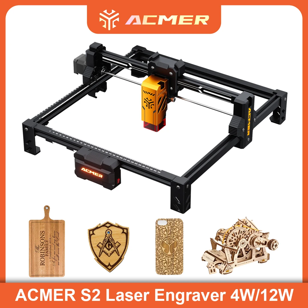 

ACMER S2 4W 12W Laser Engraver Cutting Machine Upgradeable Laser Head Working Area 300*300mm for Phone Case Dog Tab Business