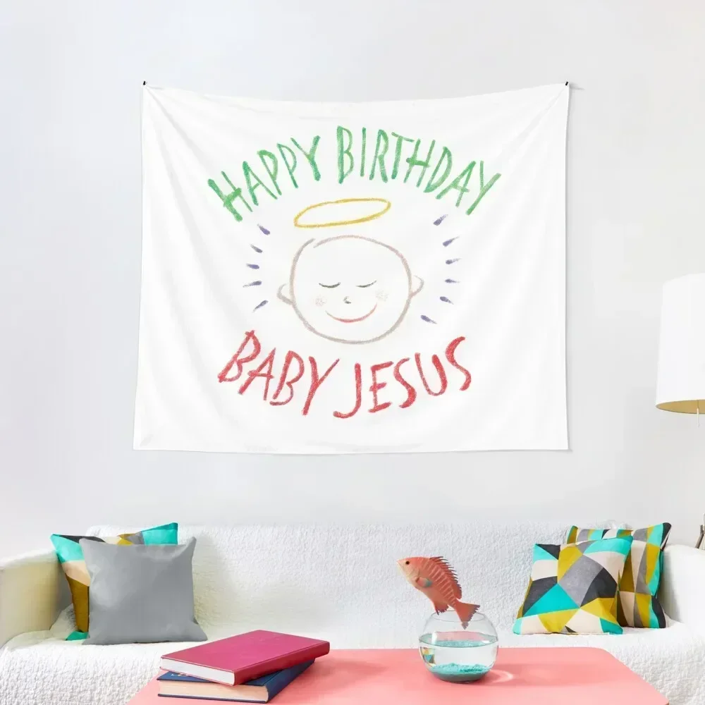 

Happy Birthday Baby Jesus - Colorful Chalkboard Christian Religious Merry Christmas - Christ Tapestry Wall Mural Tapestry