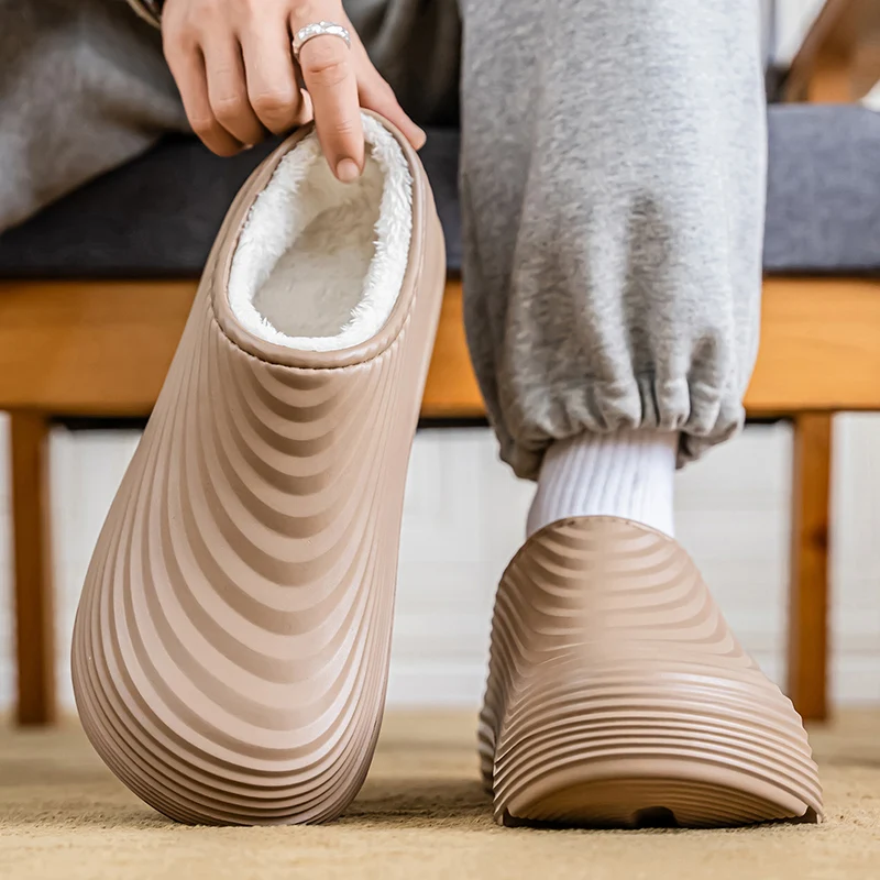 أحذية شتوية جديدة للرجال مخملية مقاومة للماء وغير قابلة للانزلاق أحذية المطر لصيد الأسماك في الهواء الطلق أحذية غير رسمية شباشب قطنية مريحة #5