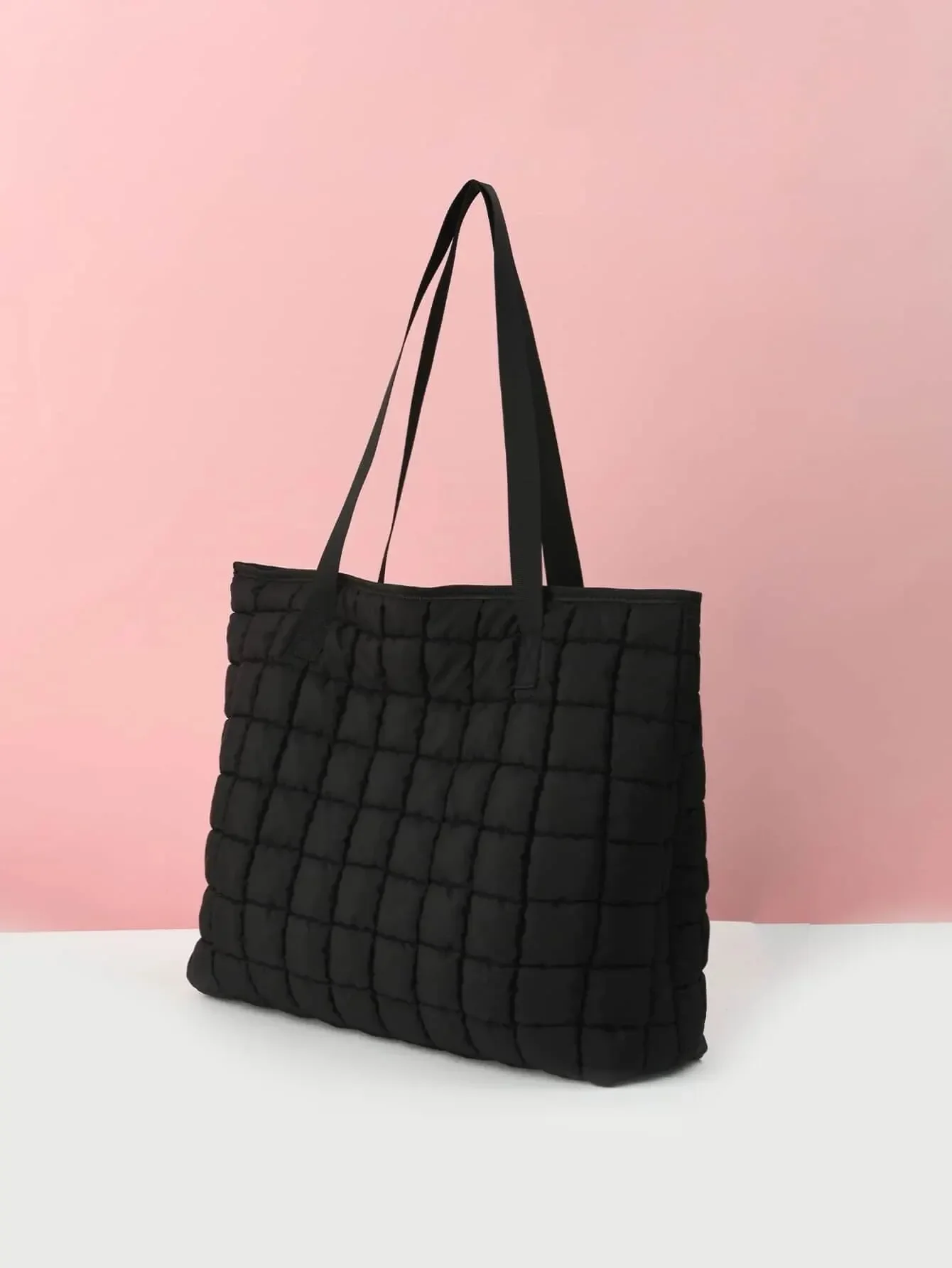 1pcs Winter Women Plaid Large Capacity Quilted Down Handbag Shoulder Bag for Girls Daily Use School Outdoor Travel