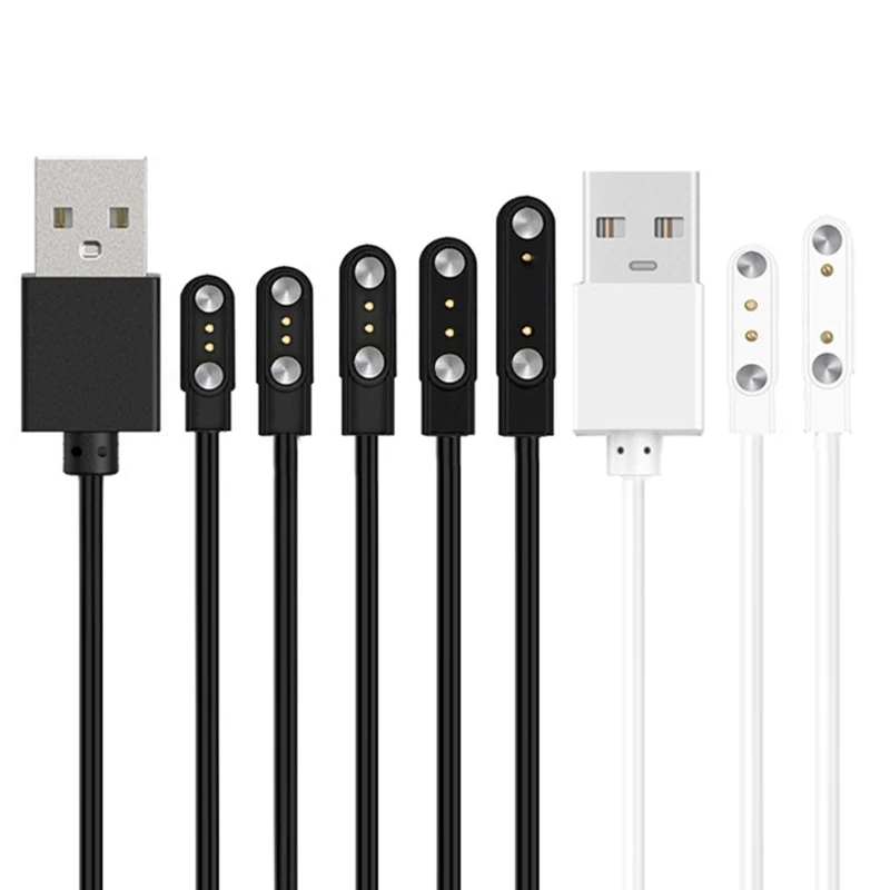 2 Pin Strong Magnetic Charge Cable USB Charging Line Cord Rope Black White Color Compatible with Smart Watches Universal