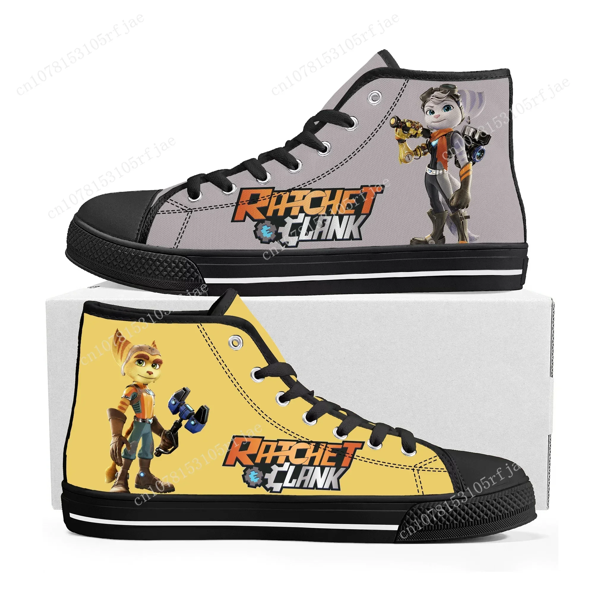 Ratchet & Clank Rift Apart High Top Sneakers Hot Cartoon Game Mens Womens High Quality Canvas Sneaker Custom Built Couple Shoes