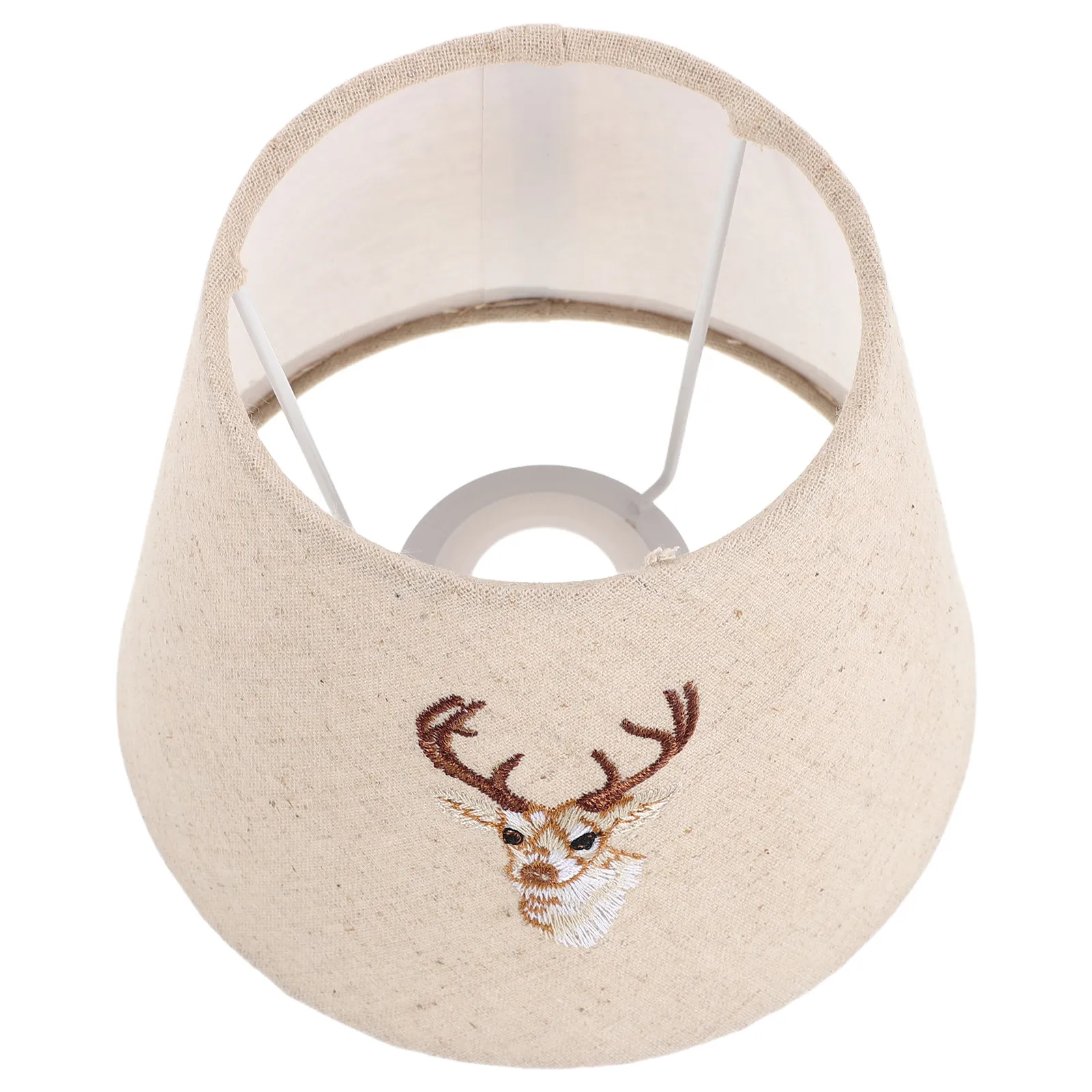 Linen Embroidered Drum Lamp Shade Deer Head Pattern Table Lamp Cover E27 E14 Fabric Light Shade Bedroom Living Room