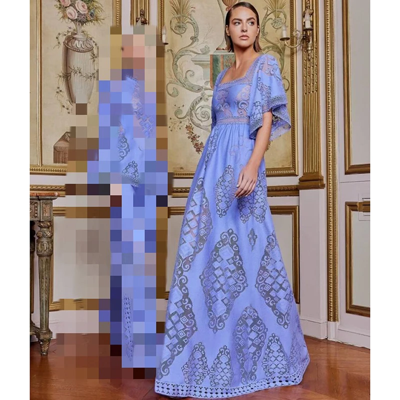 

Женское платье 2024, высокое качество, летние подиумные платья с круглым вырезом и короткими рукавами, кружевные длинные платья с вышивкой NP1967Y