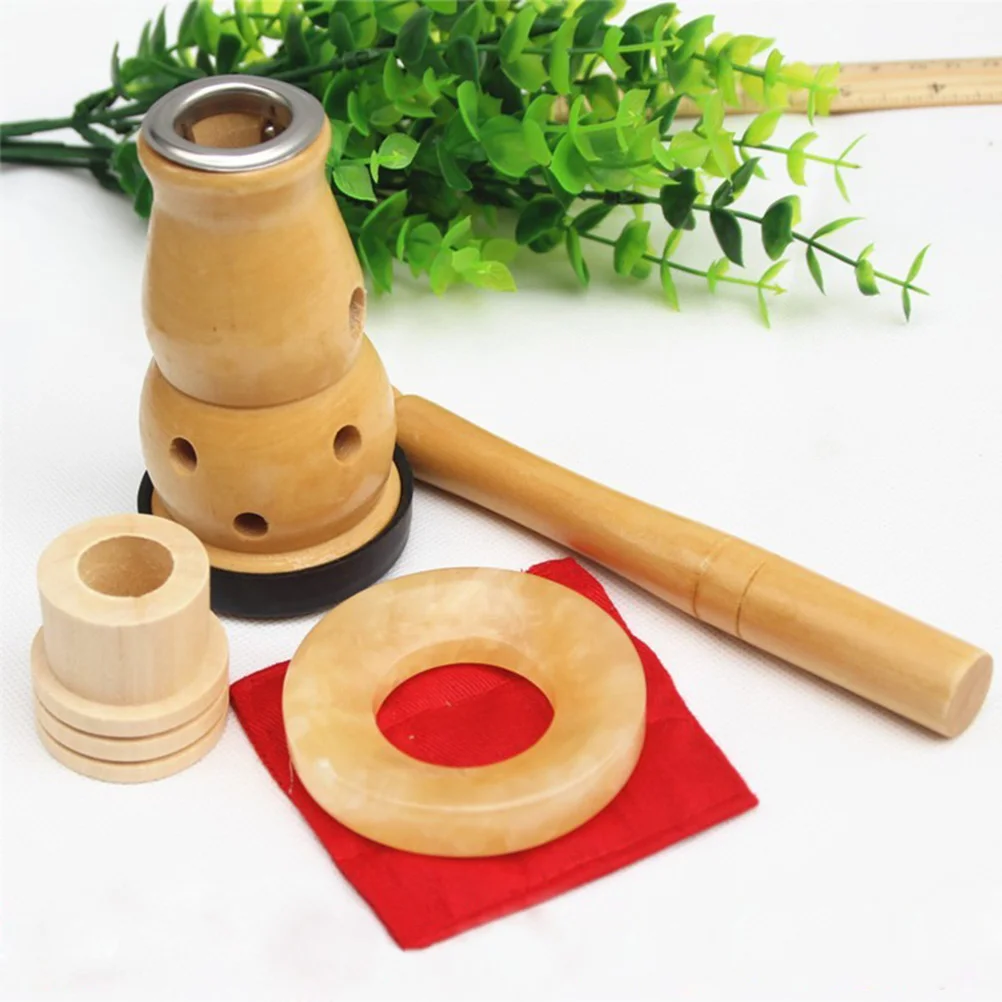 3pcs Wooden Moxibustion Box Set Handheld Gourd Shape Moxa Stick Burner Portable Acupoint Massage Tool