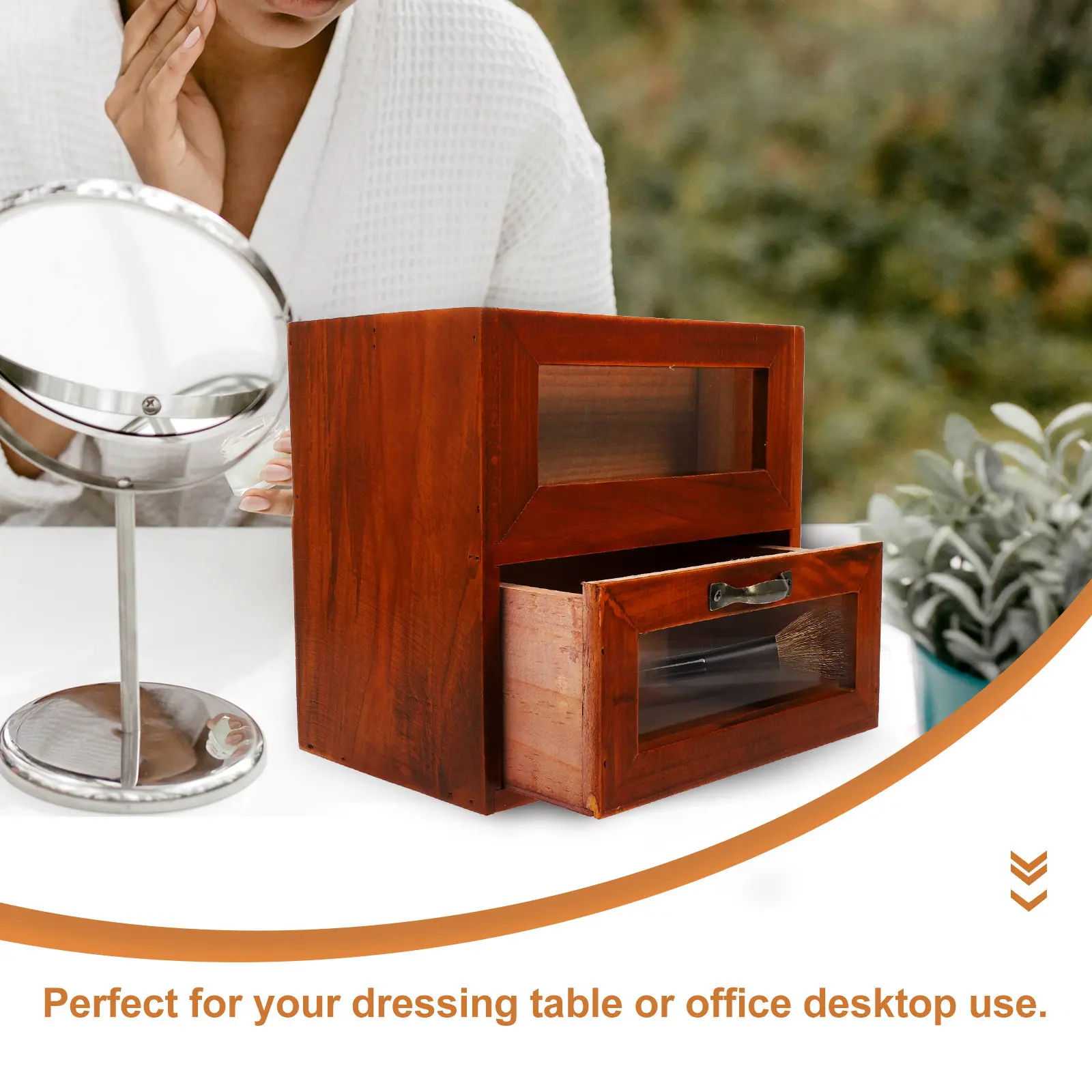 Retro Desktop Organizer Wooden Storage Box Multi-Function Table Sundries Holder Dressing Table Office Desktop Storage