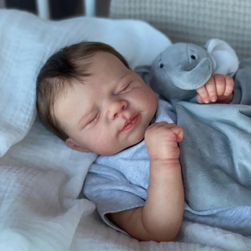 48cm Newborn Pascale Sleeping Baby Cloth Body Reborn Doll Lifelike Soft Touch with Hand-Rooting Hair Visible Veins Doll