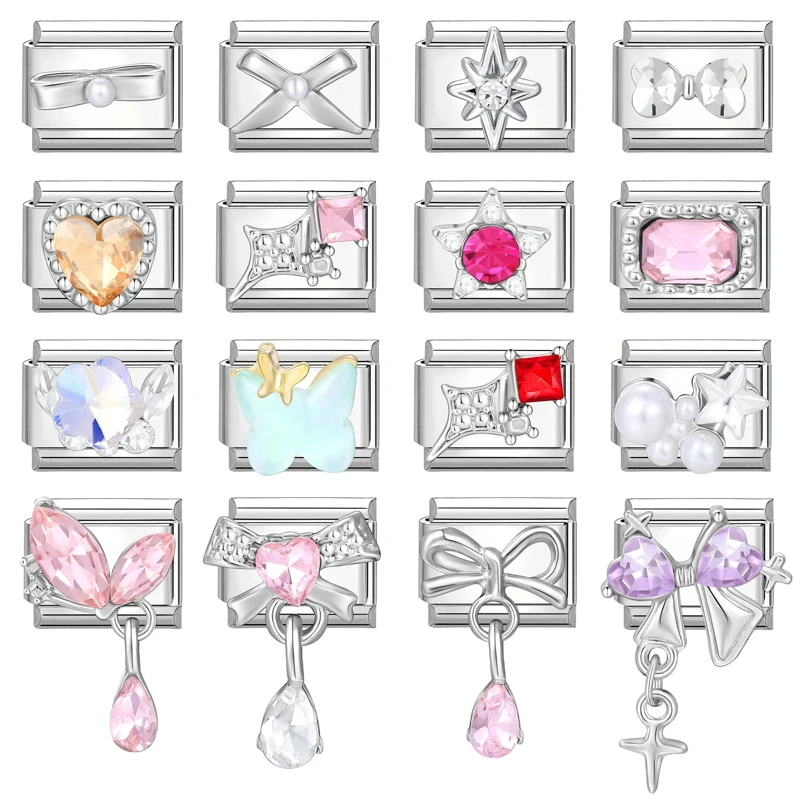 رومانسية سحر سوار نجوم الوردي الأرجواني القوس فراشة سحر الروابط الإيطالية صالح 9mm سوار الفولاذ المقاوم للصدأ صنع DIY المجوهرات