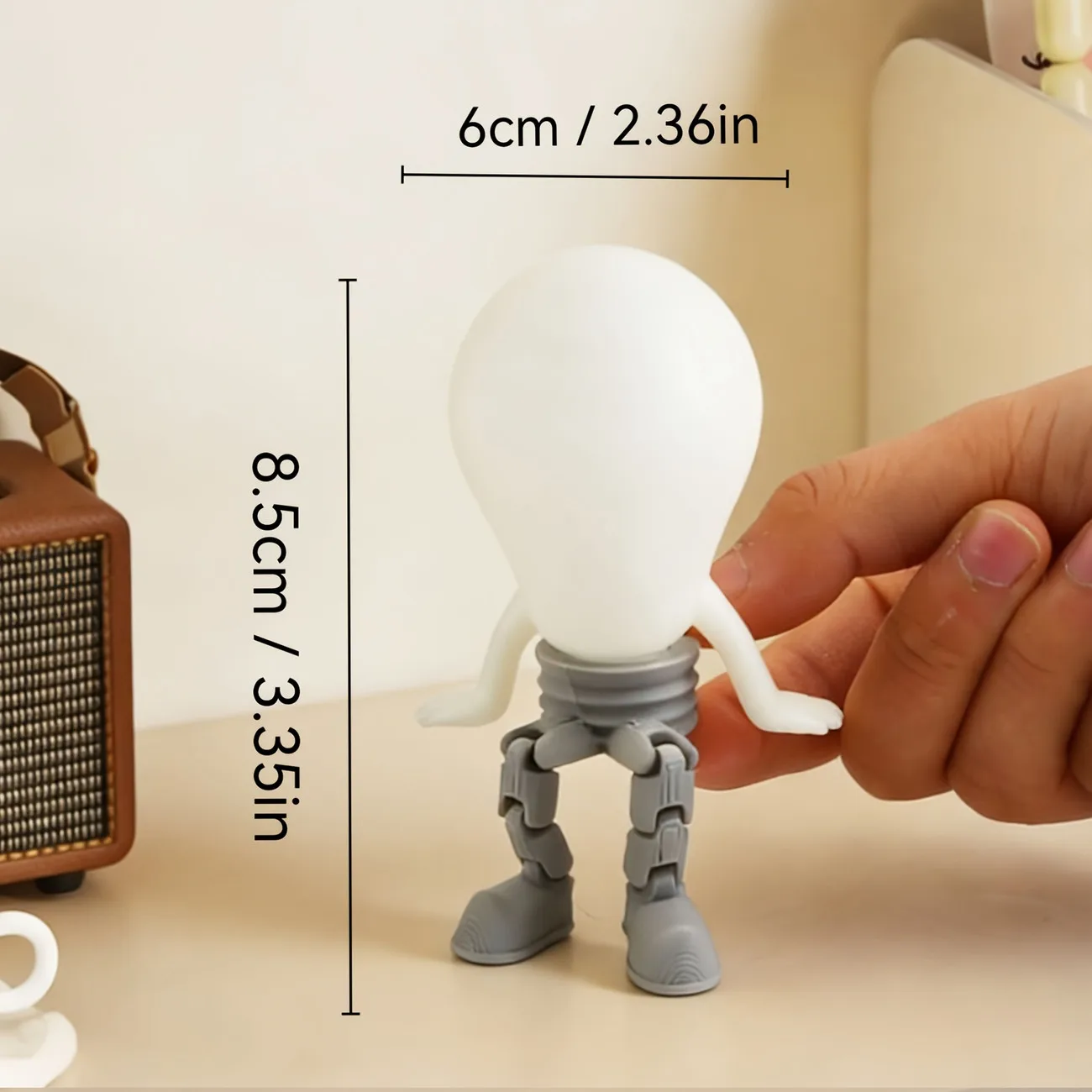Very Creative 3D Printed Glow-In-The-Dark Light Bulb Figure with Movable Joints, Suitable for Bedroom, Living Room, Entryway, Study, Desktop Decoration, Birthday or Housewarming Gift