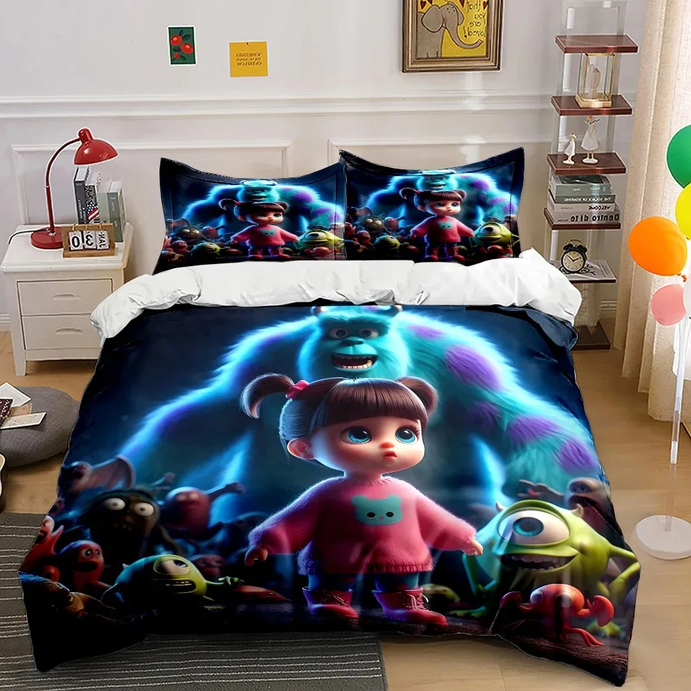 Funda de edredón de la empresa eléctrica de Anime disney monster, funda de almohada individual doble de tamaño completo 3d, juego de cama de regalo para niños y niñas