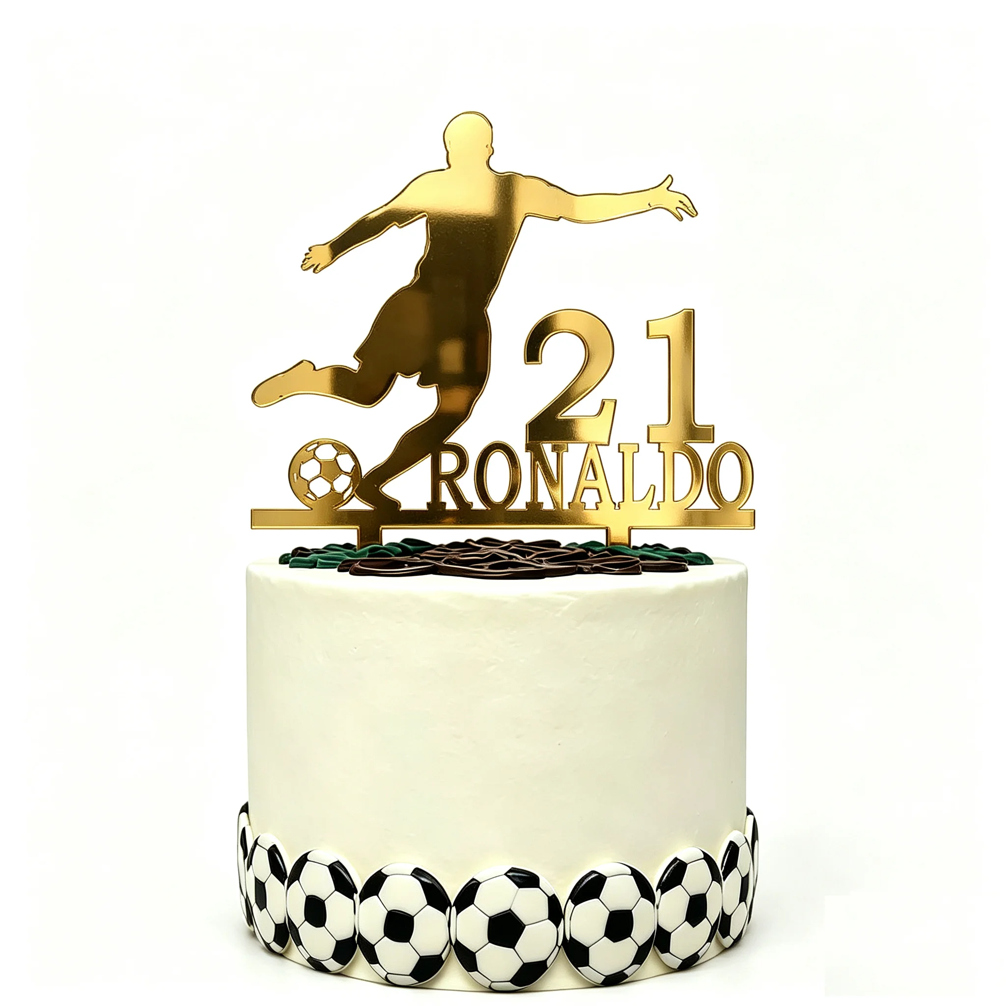 Décoration de gâteau de football personnalisée avec nom et âge, homme jouant au football, garniture de gâteau de fête d'anniversaire, silhouette, YC079