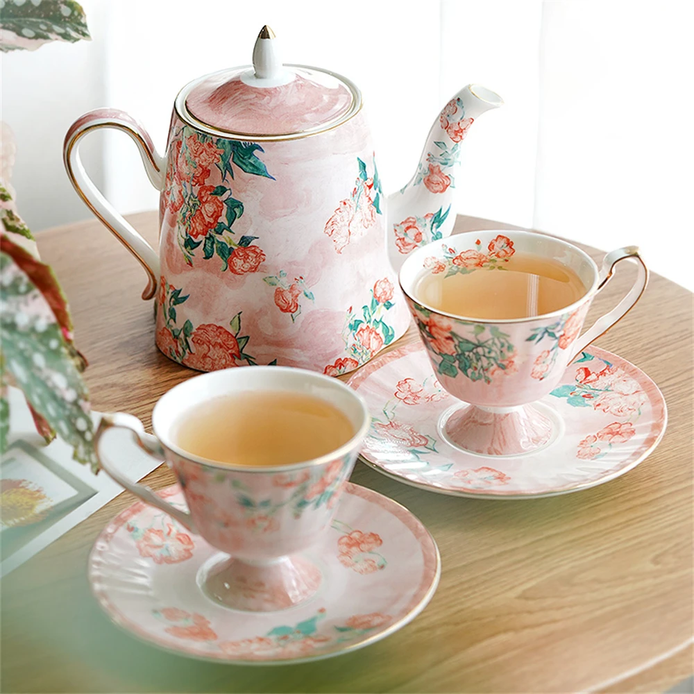 

Британская чашка для послеобеденного чая, кухонные аксессуары, чайник с принтом костяного фарфора и розы, чайный сервиз, подарочная коробка на новоселье, набор чашек и блюдец