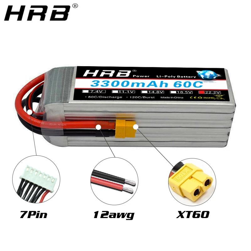 1PCS HRB 6S 22.2V Lipo Battery 3300mah RC FPV Airplanes Drone Racing Boat Car Parts