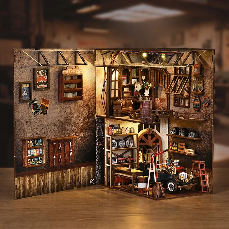 Casetta in Miniatura in Legno Fai-da-Te, Decorazione per Libreria, Puzzle 3D in Legno con Copertura Antipolvere, Idea Regalo