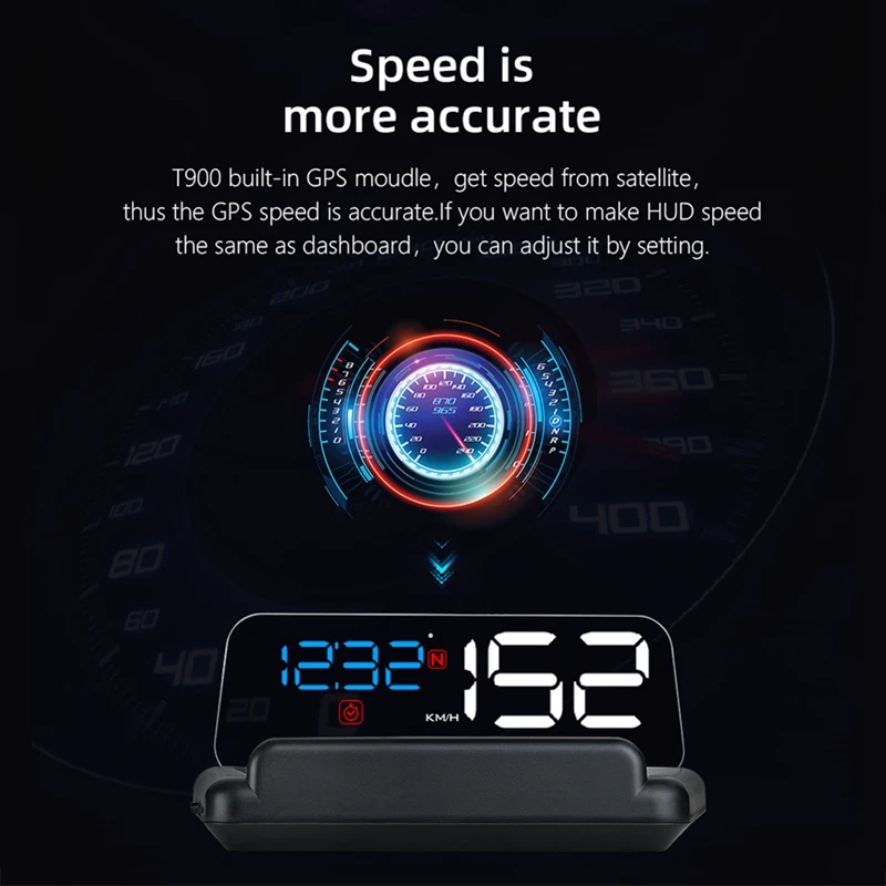 T900 Car HUD GPS Car Head Up Display Speed Projector Overspeed RPM Voltage Security Alarm Computer RPM Voltage